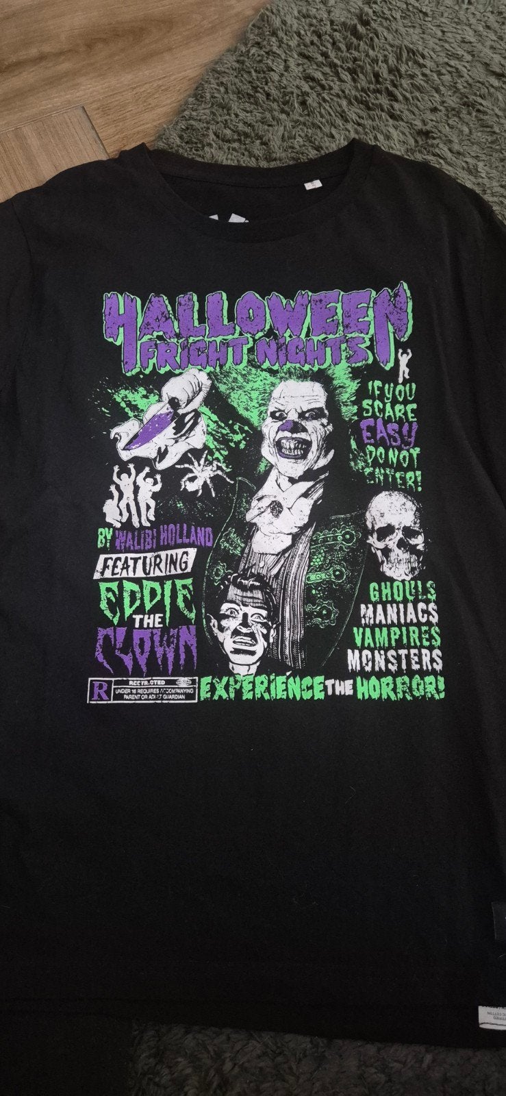 Halloween Fright Nights Walibi Holland T-shirt Eddie the Clo, Zwart, Nieuw, Ophalen of Verzenden, Walibi Holland