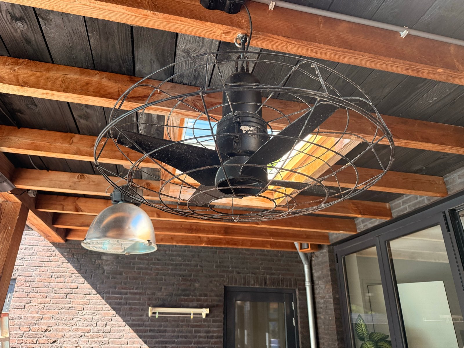 Industriële Plafondventilator Zwart - Vintage Stijl, Ophalen of Verzenden, Gebruikt, Plafondventilator