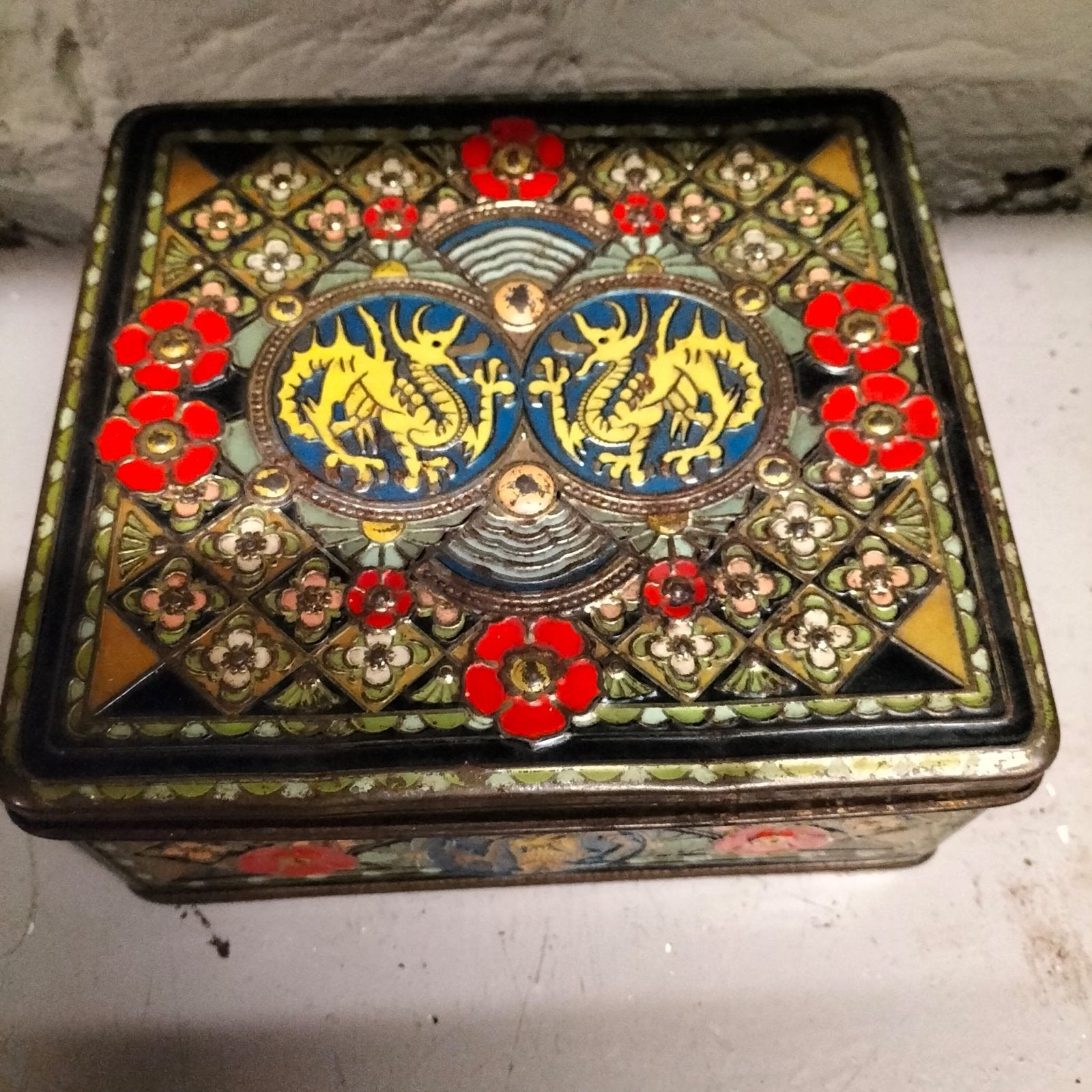 Vintage Indonesisch Theeblik met Draken Filigraan, Antiek en Kunst, Ophalen of Verzenden