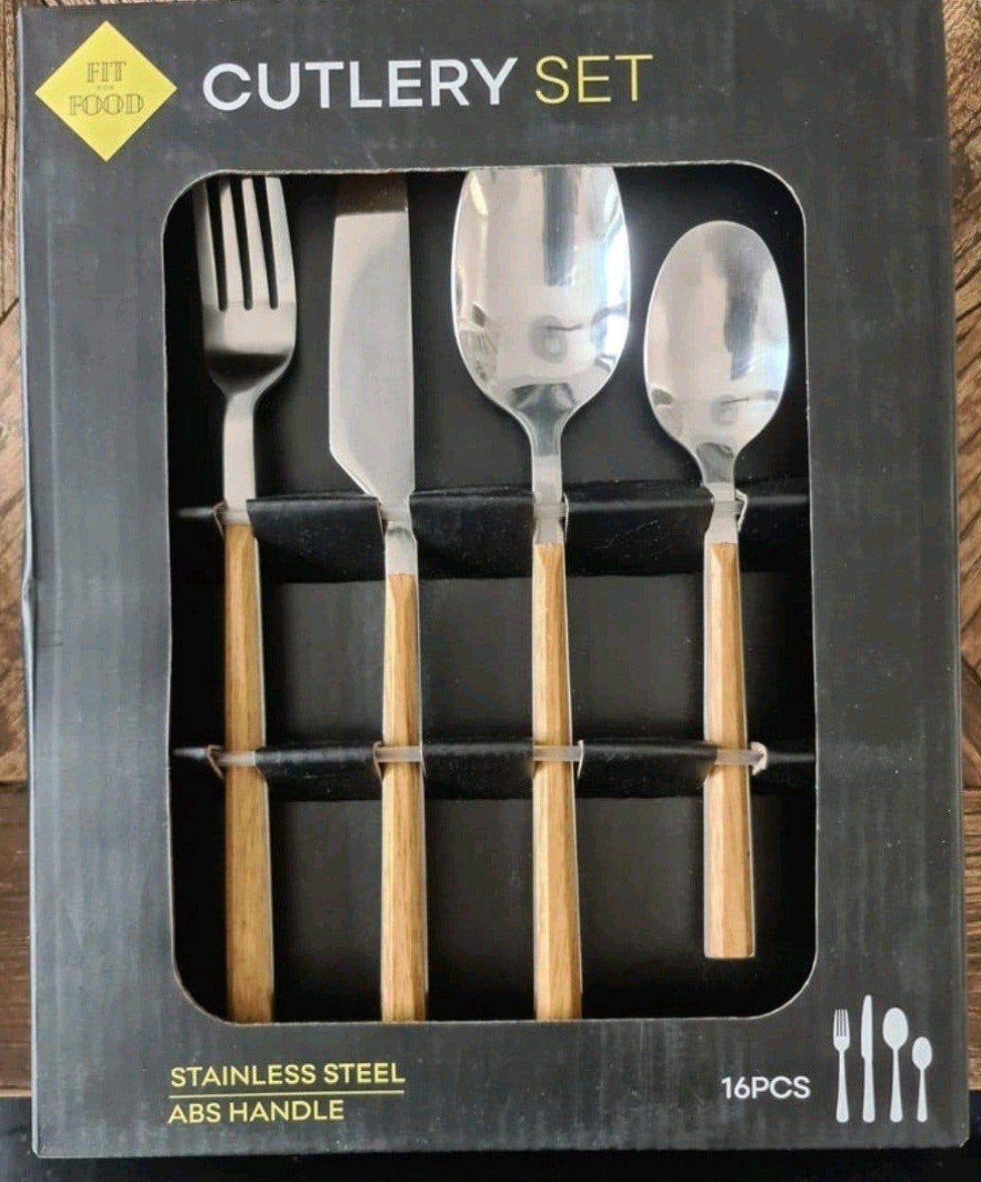 Nieuw Bestekset 16-delig RVS met houten handvat, Bestekset, Overige typen, Nieuw, Ophalen of Verzenden