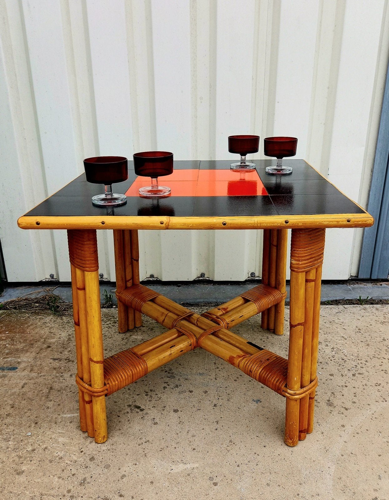 Unieke, mid-century rotan tafel, TRIO Noordwolde, jaren 50, Ophalen