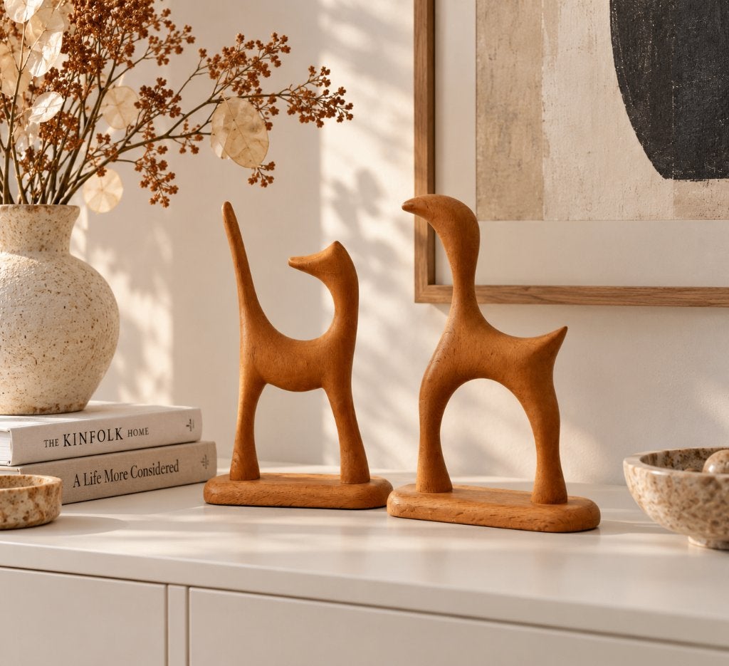 Twee gestyleerde houten dieren Scandinavische stijl, Antiek en Kunst, Ophalen of Verzenden
