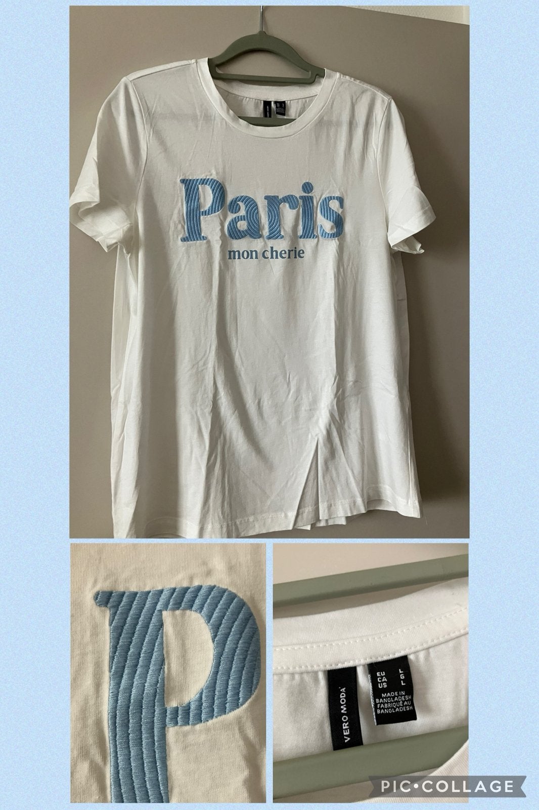 Nieuw/crème t shirt lichtblauw tekst/Vero moda-L, Overige kleuren, Maat 42/44 (L), Nieuw, Ophalen of Verzenden