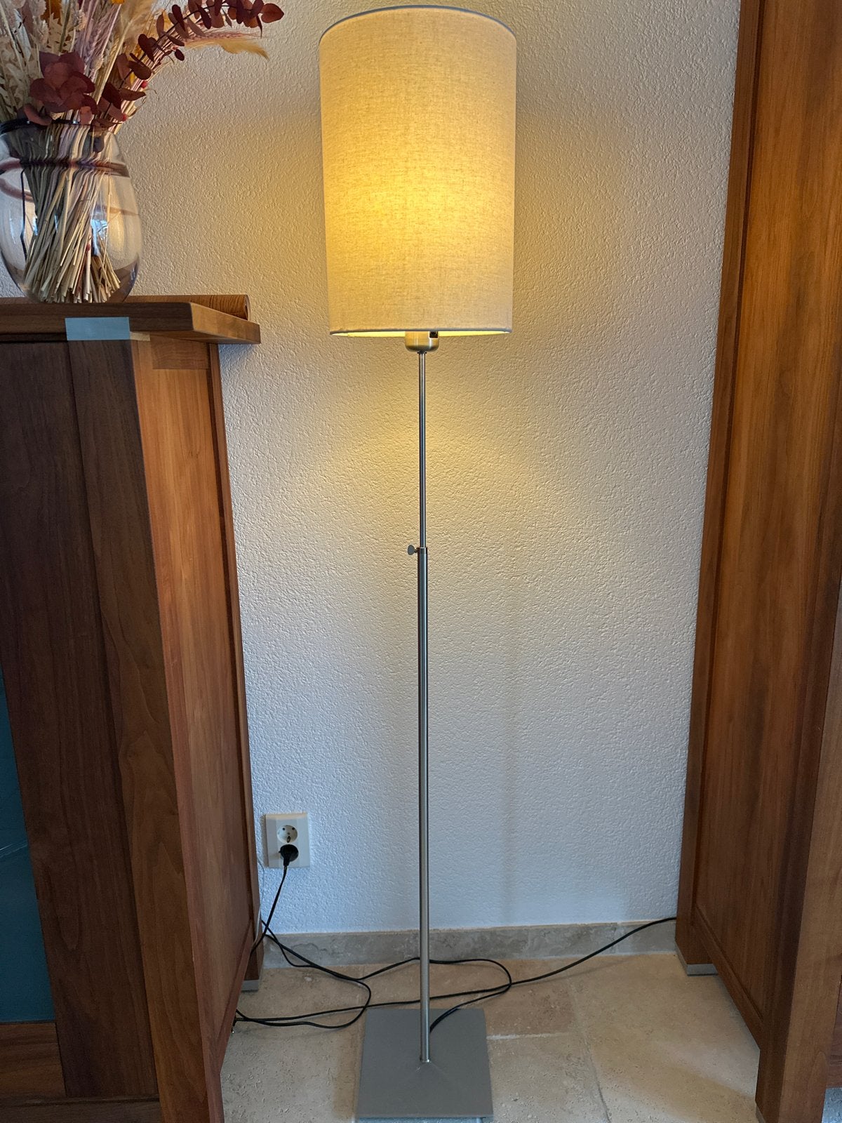 In hoogte verstelbare vloerlamp met stoffen kap, Ophalen, Zo goed als nieuw, Metaal, 150 tot 200 cm