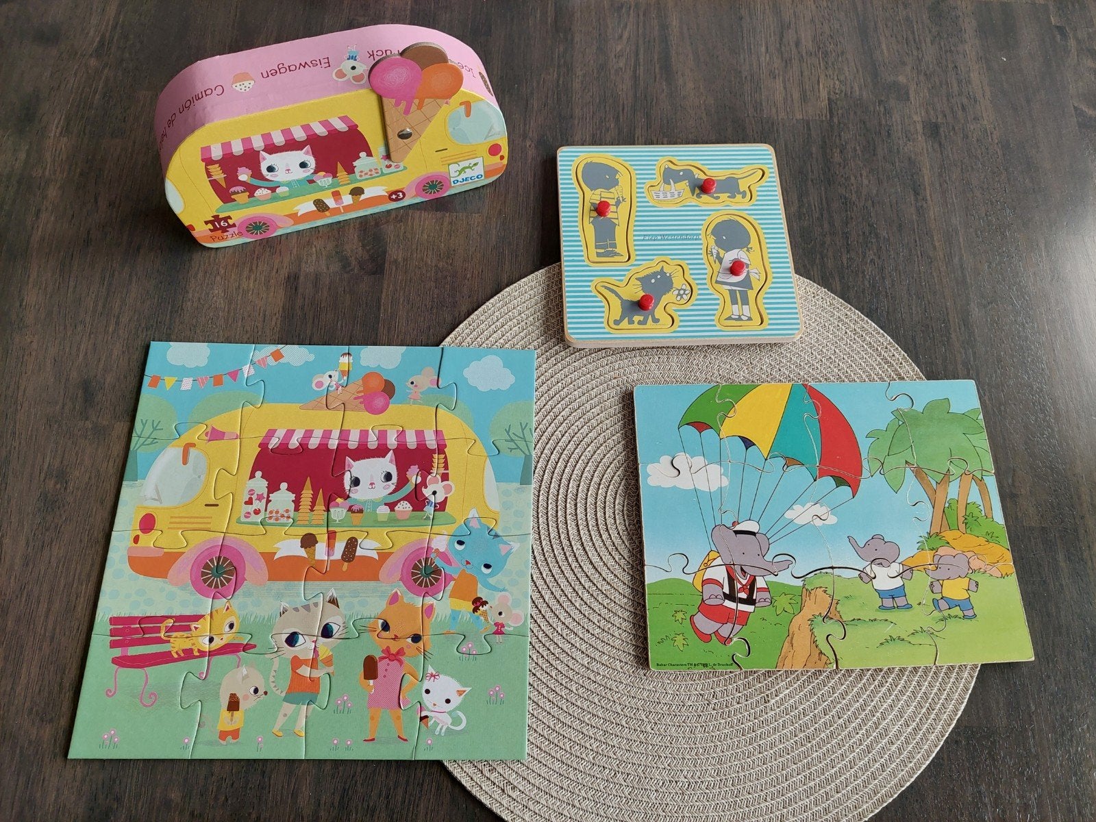 Mooie set puzzels Djeco ijscowagen ijskar - Takkie, Ophalen of Verzenden