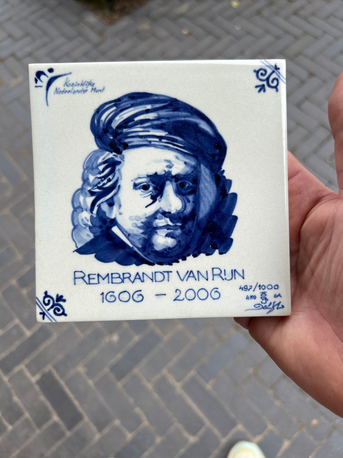 Delfts Blauw Tegel Rembrandt van Rijn 1606-2006 Limited Edit, Antiek en Kunst, Ophalen