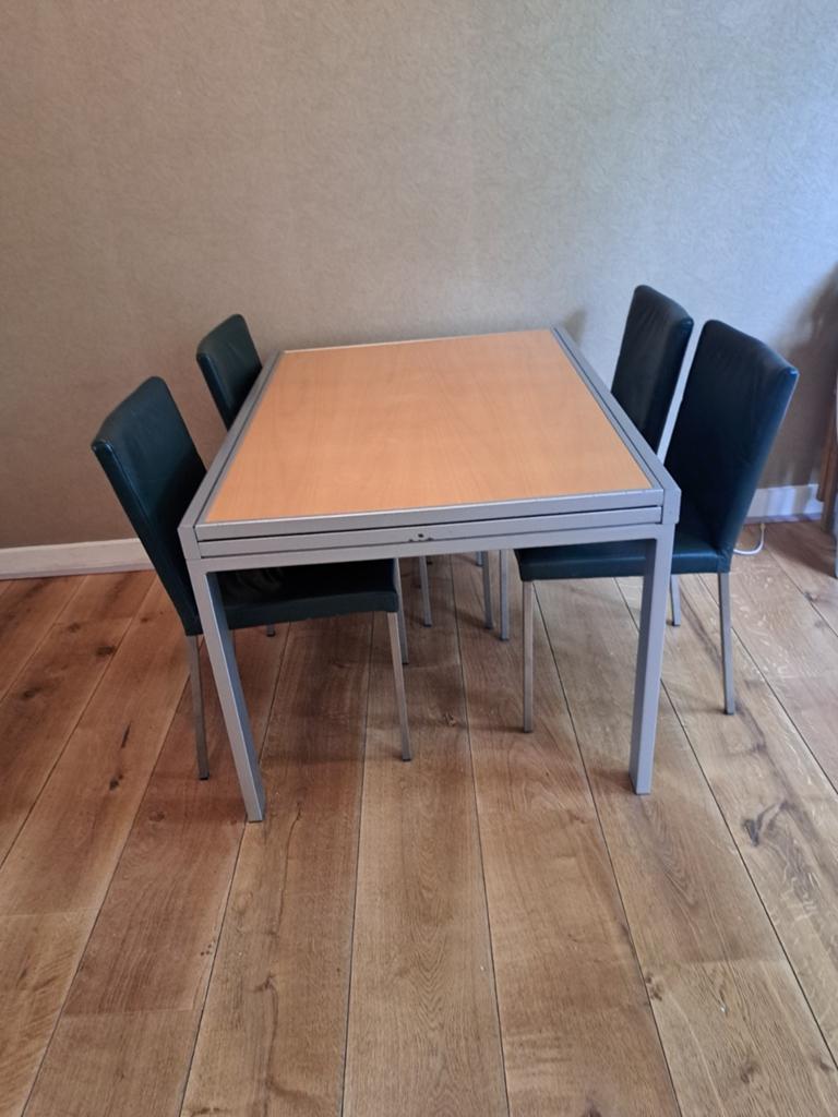 Uitschuifbare eetkamertafel beukenhout, Ophalen, Gebruikt, 200 cm of meer, 50 tot 100 cm