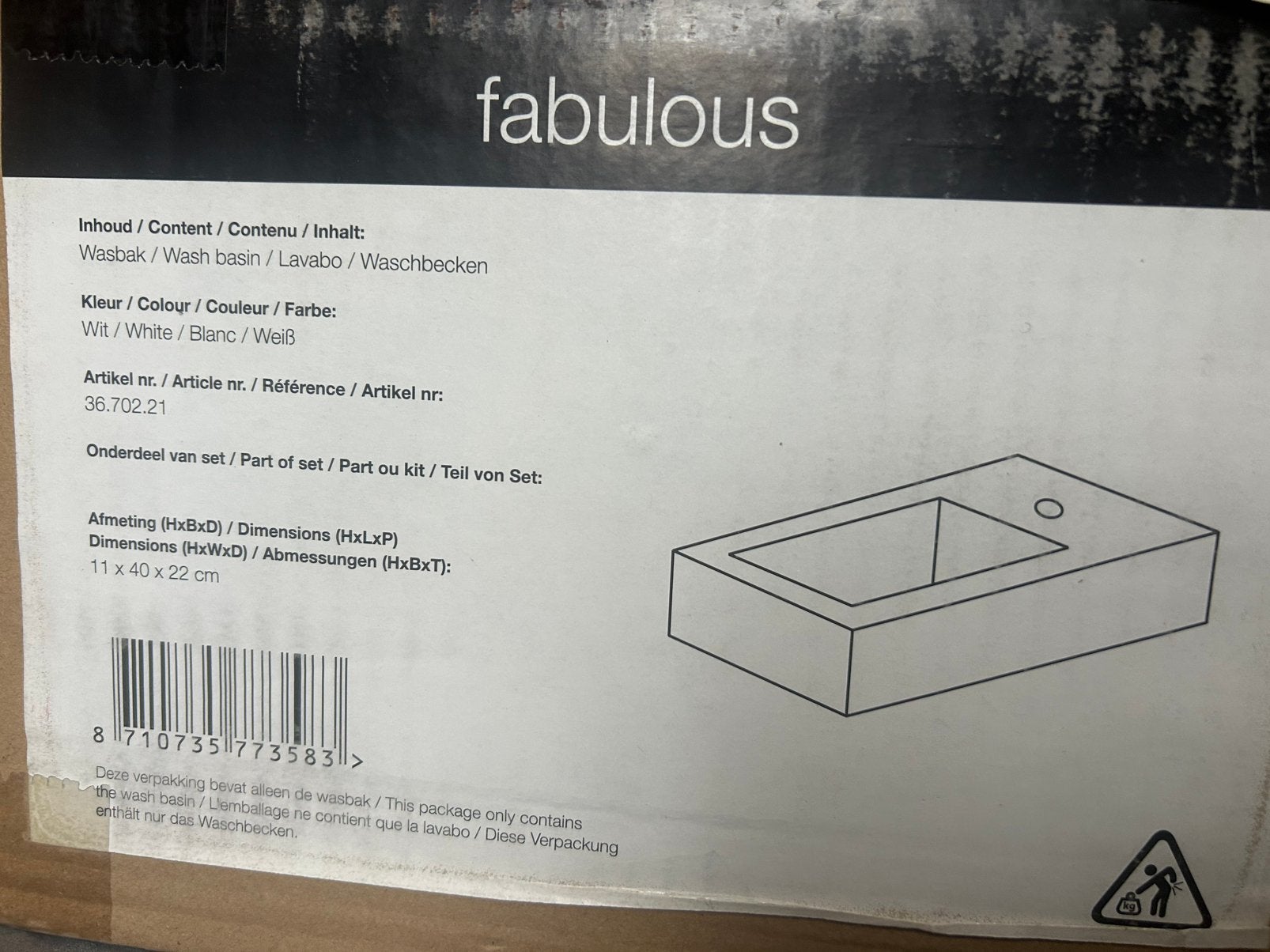 Fabulous wasbak wit, Ophalen, Nieuw, Wastafel