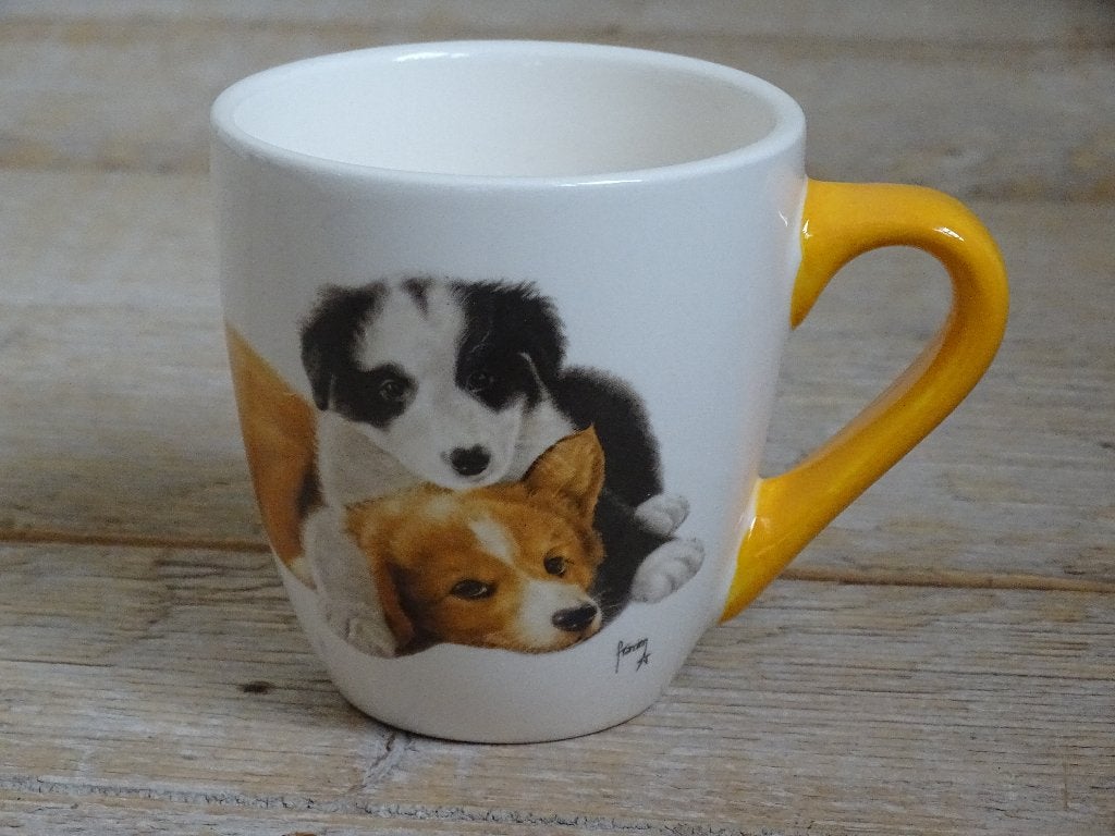 3x Mok, Francien, KAT/HOND, met gekleurd oor, z.g.a.n., Overige merken, Zo goed als nieuw, Overige stijlen, Aardewerk