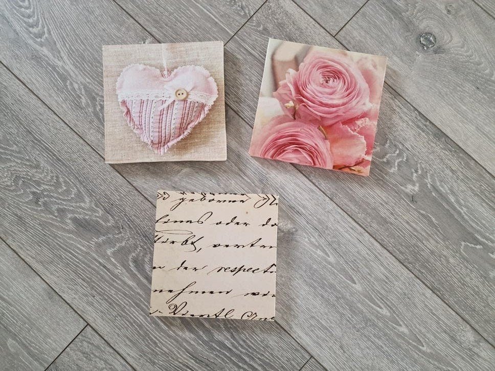 Set van drie decoratieve canvas schilderijtjes, Ophalen of Verzenden, Minder dan 50 cm, Schilderij