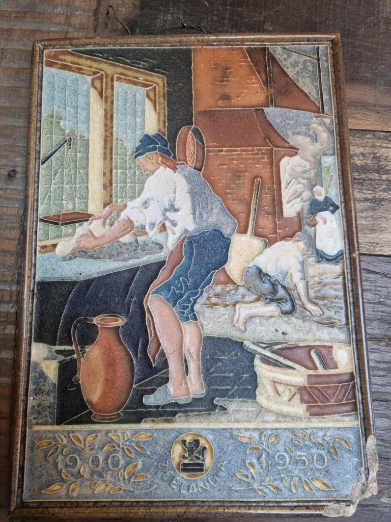 Vintage Cloisonné XL-tegel Royal Delft - Bakkerijtafereel, Ophalen of Verzenden