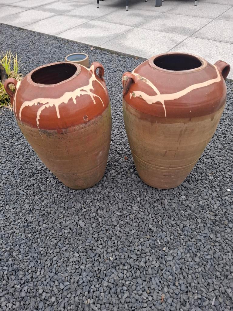 Set van 2 franse terracotta olijfkruiken, Tuin en Terras, Bloempotten, Ophalen, Rond, 40 cm of meer, Minder dan 40 cm