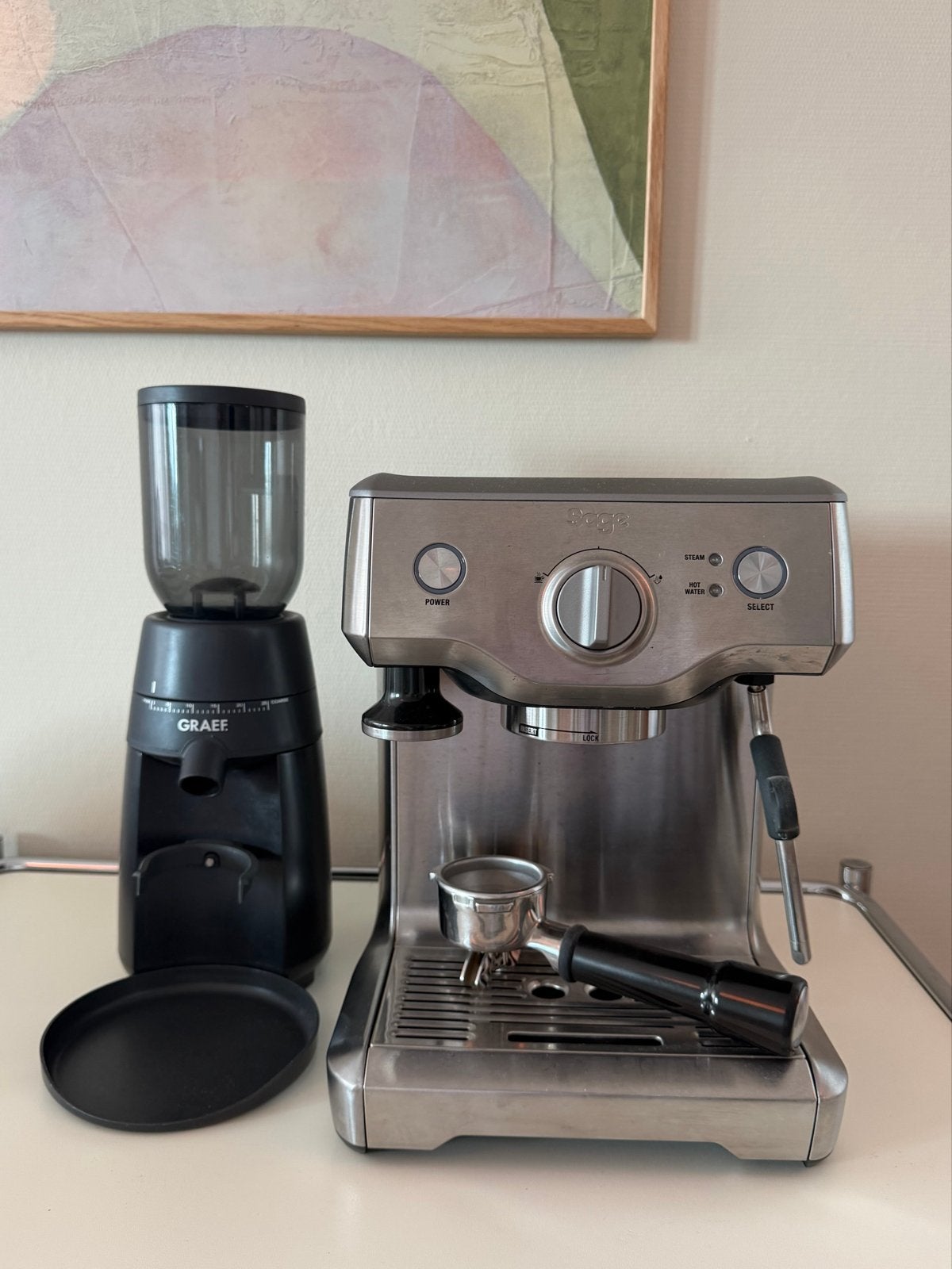 Sage Duo-Temp Pro Espressomachine met Graef Koffiemolen, Ophalen, Afneembaar waterreservoir, Gebruikt, Espresso apparaat