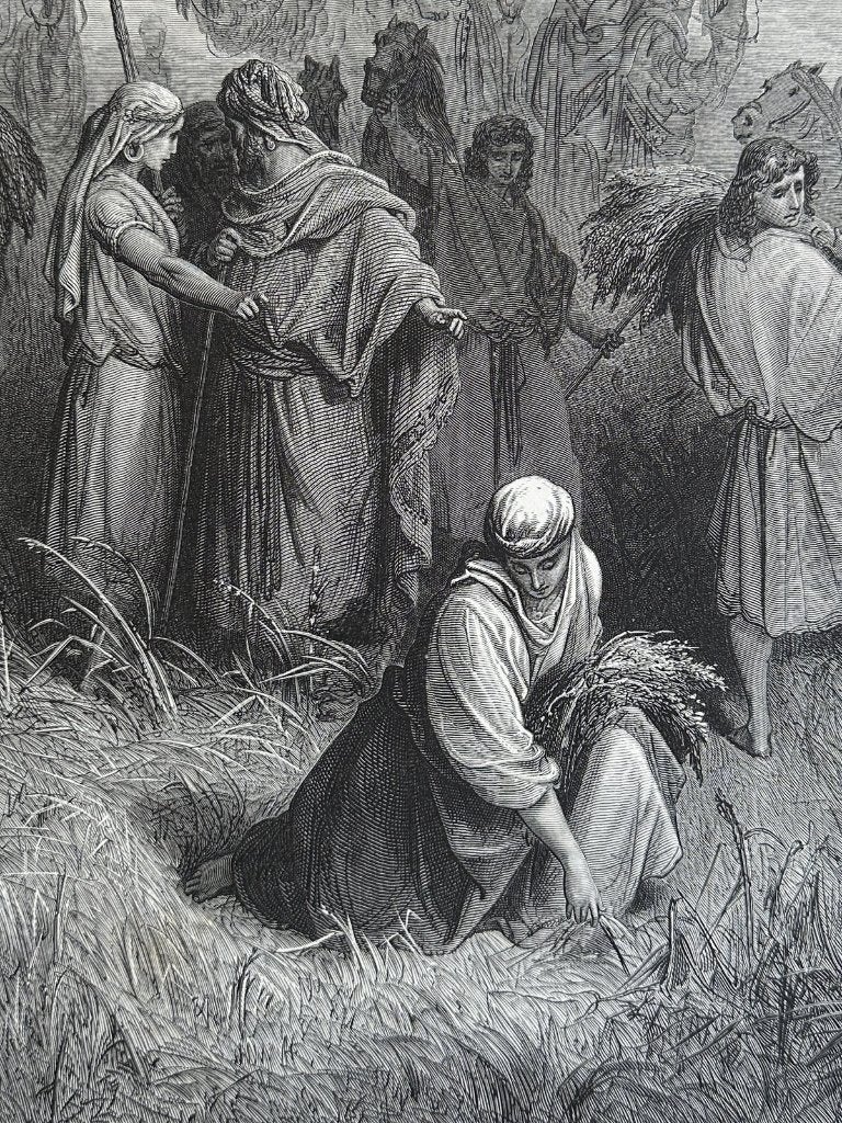 Boaz en Ruth - antieke houtgravure Doré, Ophalen of Verzenden, 30 cm, 1800 - 1899, 40 cm