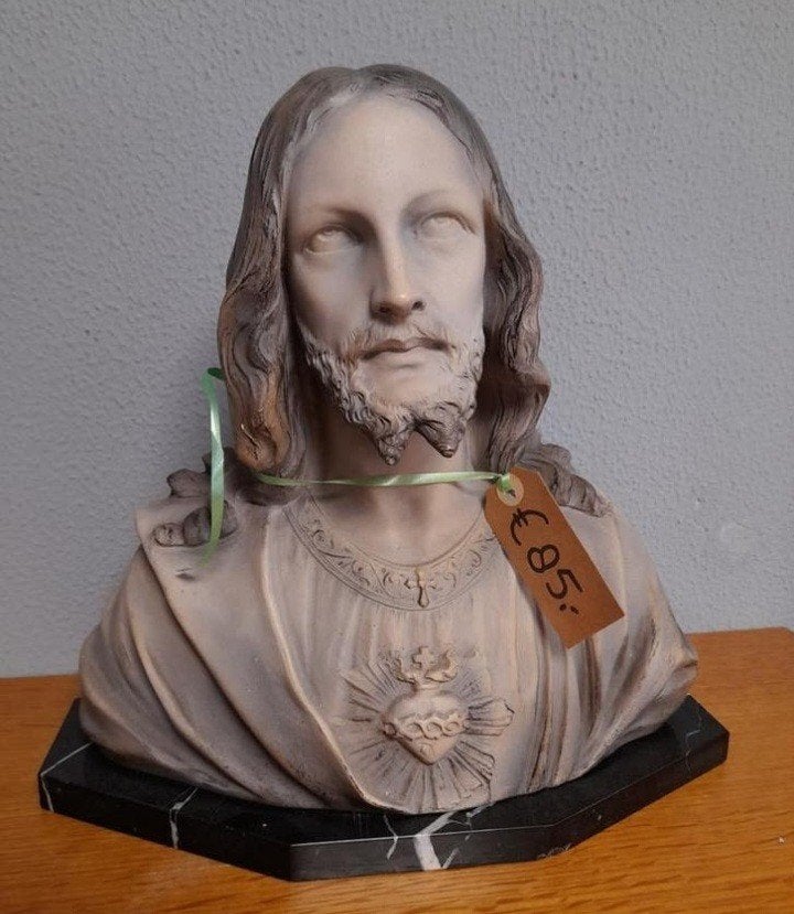 Jezus borst beeld op marmeren plaquette 35 cm, Ophalen