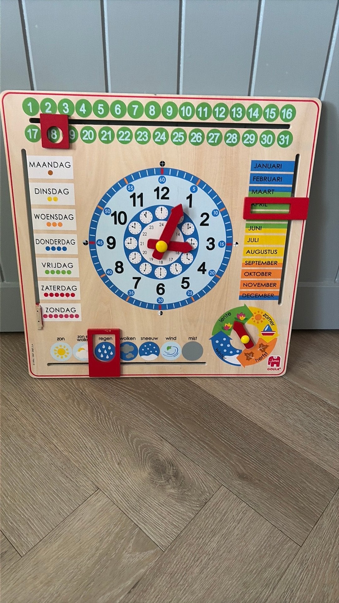 Leerklokken Goula Houten Kalenderklok - Leerklok, Ophalen, Gebruikt