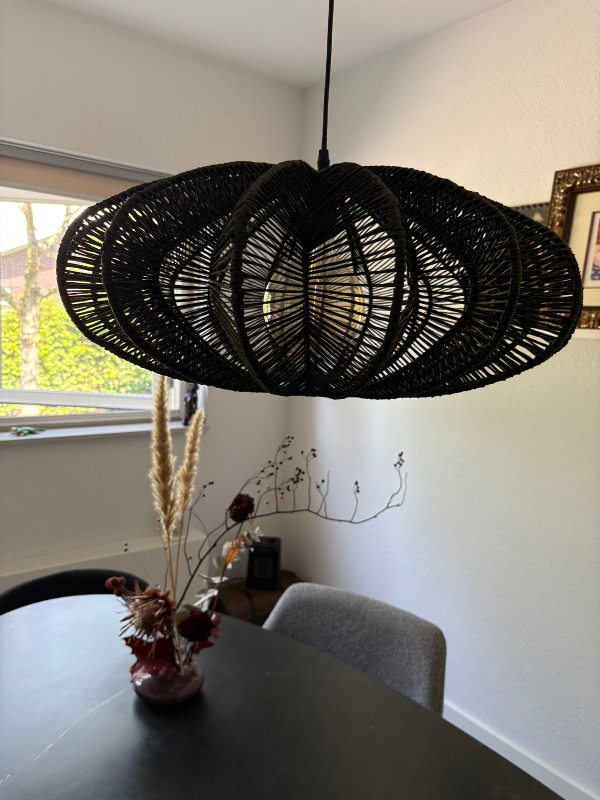 Hang lamp van zwart touw/riet By Boo, Ophalen, Zo goed als nieuw