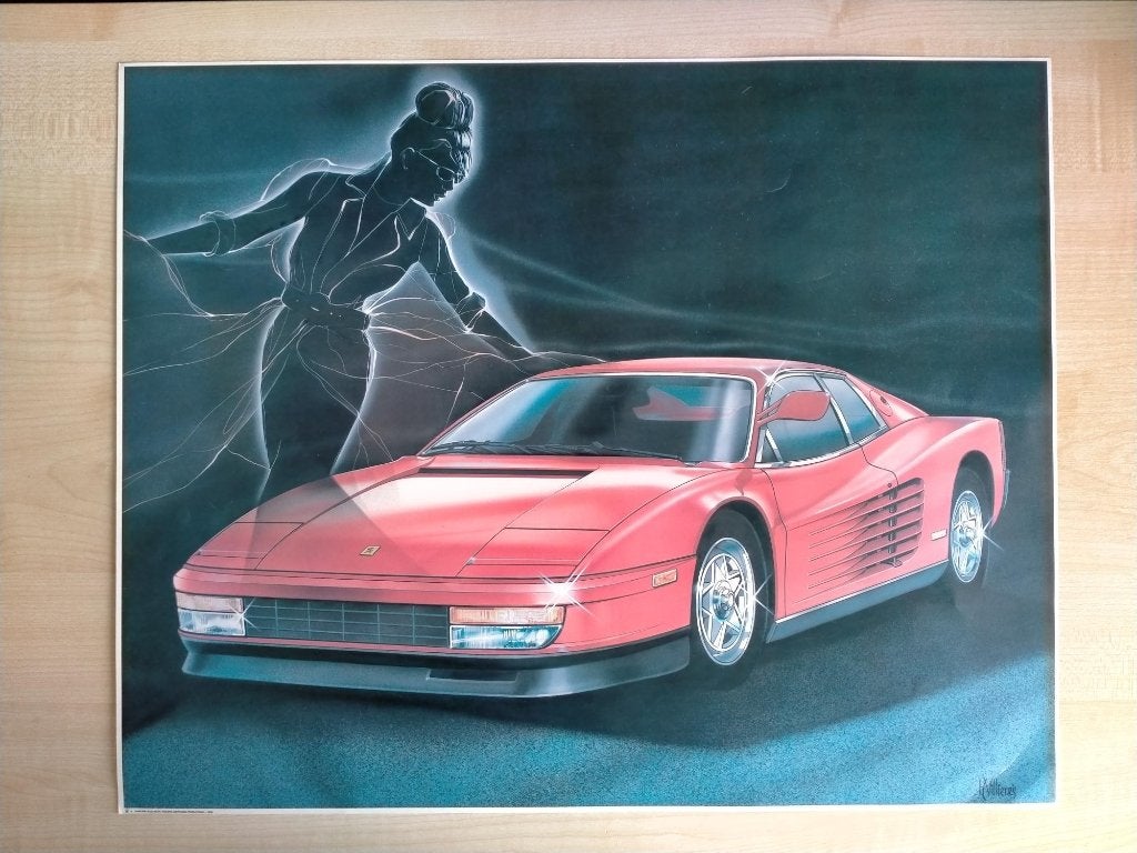 Vintage Authentieke Poster Ferrari Testarossa omstreeks 1983, Minder dan 50 cm, Ophalen of Verzenden, Zo goed als nieuw, Foto of Poster