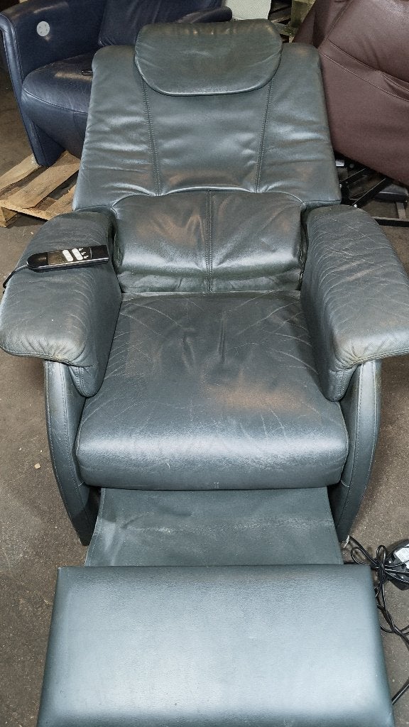 Elektrische leren relaxstoel mintgroen – met wieltjes, Huis en Inrichting, Fauteuils, Ophalen, Gebruikt, Modern, 50 tot 75 cm