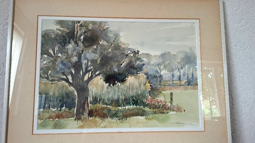 Aquarel van Hen Euverman ingelijst 48,5 x 60,5cm, Realistisch, Gesigneerd, Ophalen of Verzenden, Landschap