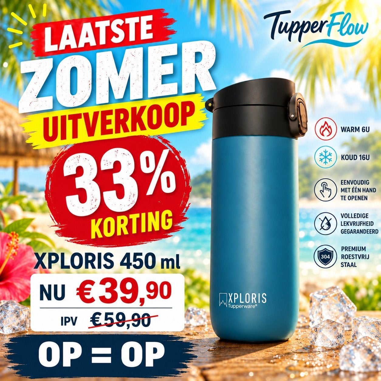 TUPPERWARE Xploris Thermosbeker 450 ml -  lang warm en koud, Ophalen of Verzenden, Nieuw