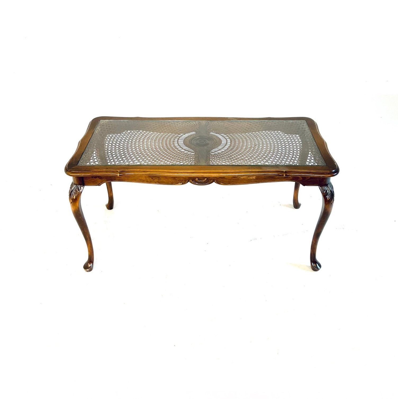 Vintage Chippendale webbing salontafel ‘60, 50 – 75, 100 tot 150 cm, Vintage retro buisframe design rotan webbing papercord deens