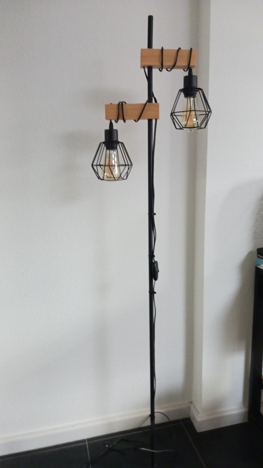Staande lamp met 2 kooilampen -  (excl. lampbolletjes), Ophalen, E27 (groot), Zo goed als nieuw, Hout