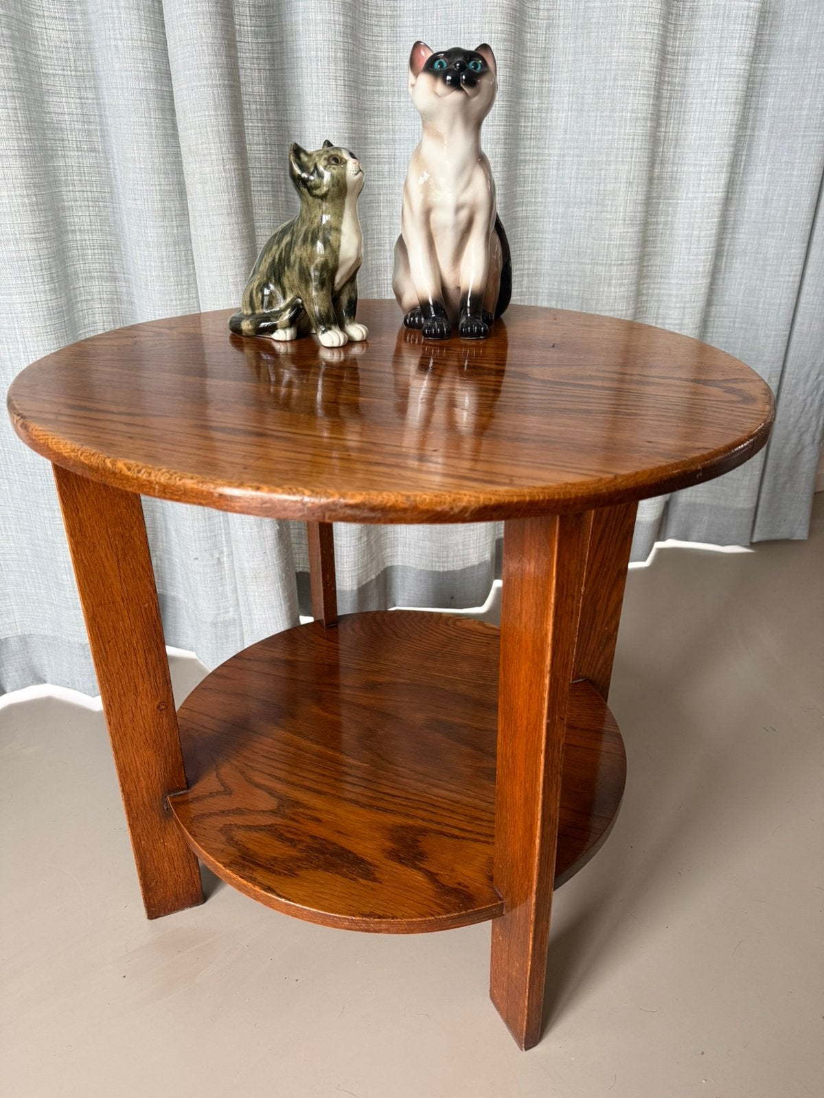 Ronde antieke Art Deco bijzettafel met boven- en inderblad, Ophalen