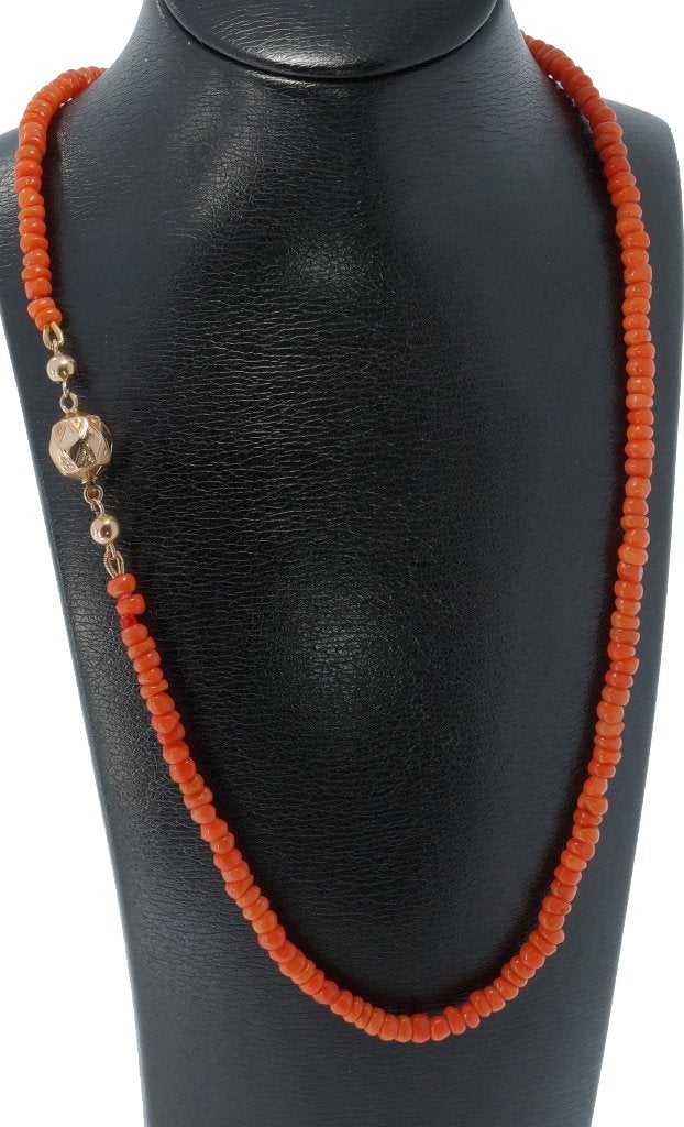 Bloedkoraal antieke ketting 14k gouden paston slot vintage, Sieraden, Tassen en Uiterlijk, Antieke sieraden, Verzenden, Goud, Ketting