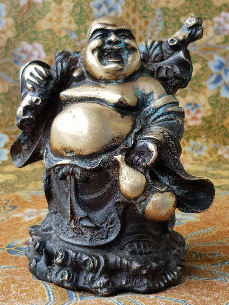 Prachtig zwaar antiek Chinees brons beeld van Boeddha 15,8cm, Handgemaakt, Ophalen of Verzenden, China, Brons