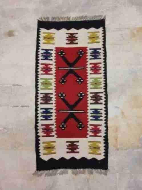 Kelim loper rood zwart beige groen blauw 106/49 cm