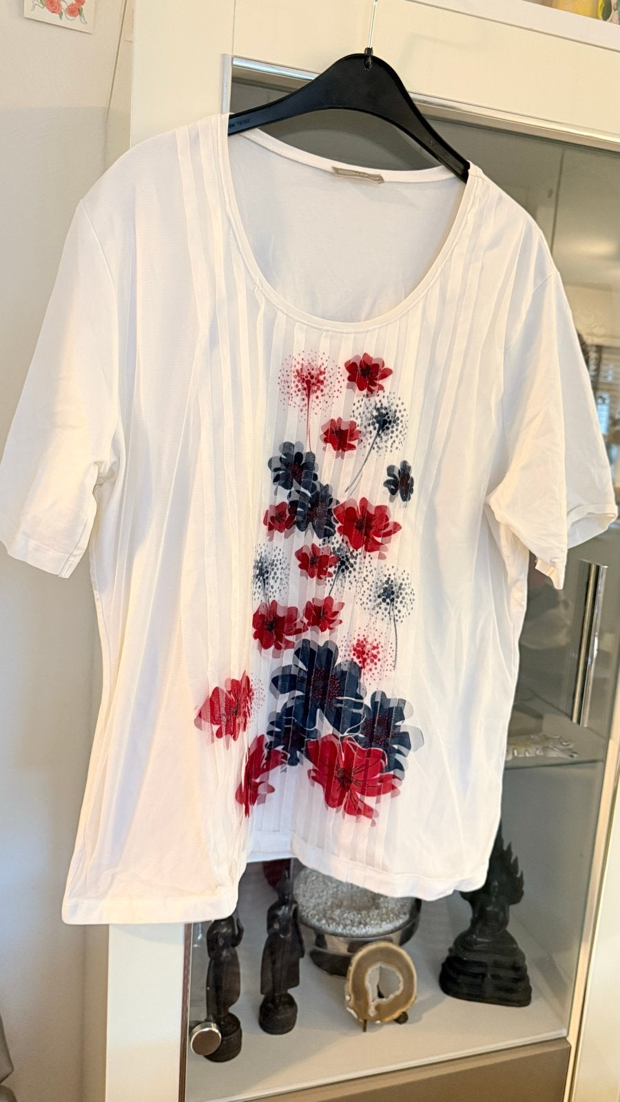 Witte Setter T-shirt met bloemenprint - Maat 50, Kleding | Dames, Ophalen of Verzenden, Zo goed als nieuw, Wit, Shirt of Top