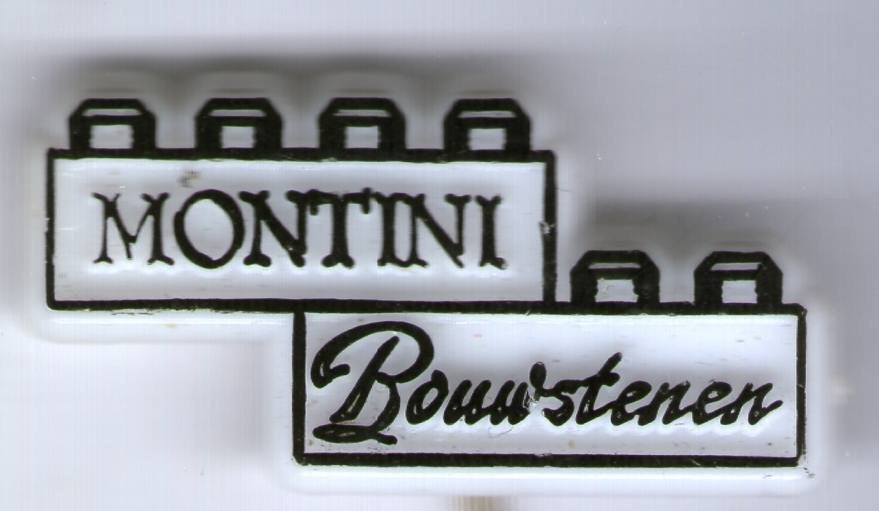MONTINI bouwstenen zwart op wit plastic speldje ( W_339), Verzamelen, Ophalen of Verzenden, Nieuw, Merk, Speldje of Pin