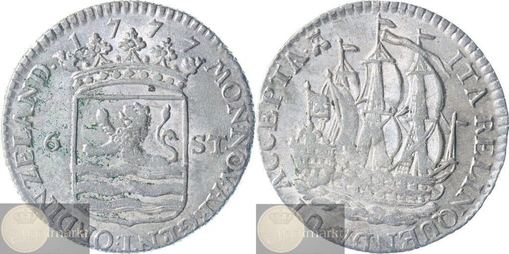 Zeeland - Scheepjesschelling 6 Stuivers 1777 - Kabelrand, Postzegels en Munten, Vóór koninkrijk, Zilver, Losse munt, Overige waardes