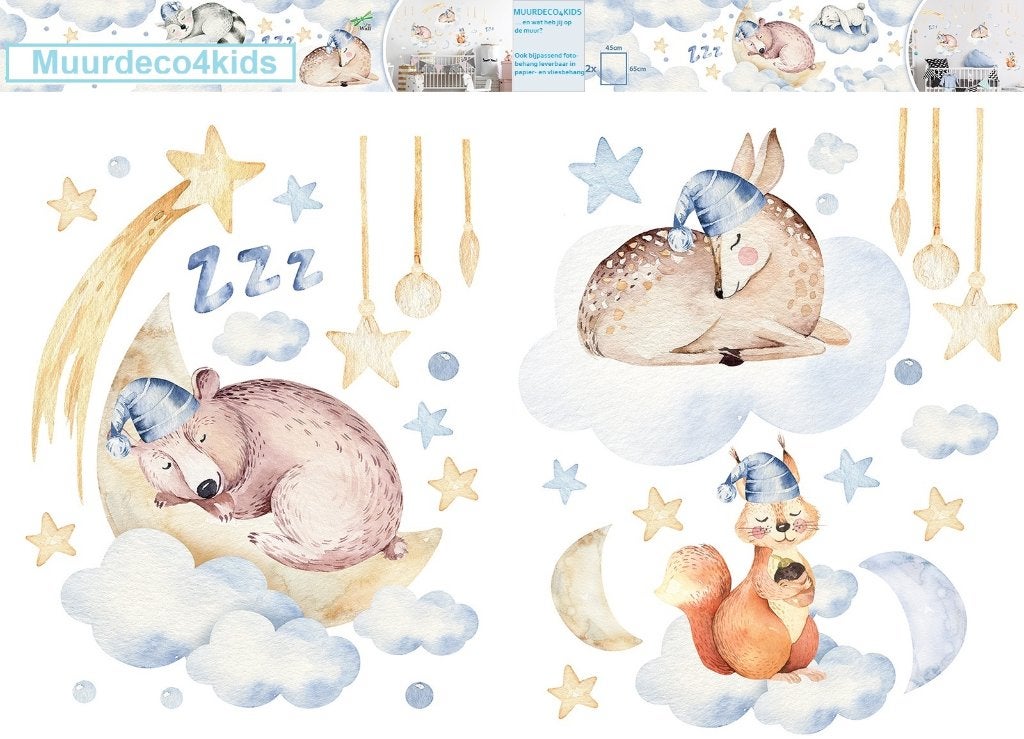Slapende dieren muurstickers XXL set I, baby-, kinderkamer, Kinderen en Baby's, Overige Kinderen en Baby's, Verzenden, Nieuw