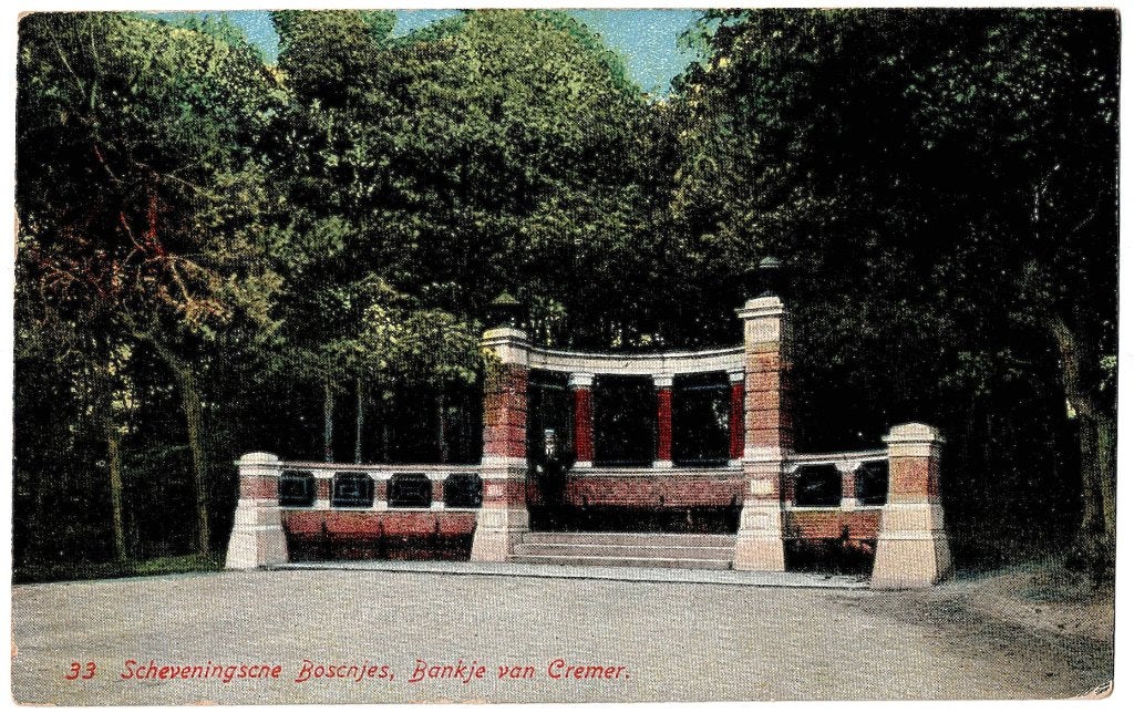 Scheveningen, cremer-bank in schev.bosjes, verstuurd 1924, Verzenden, 1920 tot 1940, Gelopen, Zuid-Holland