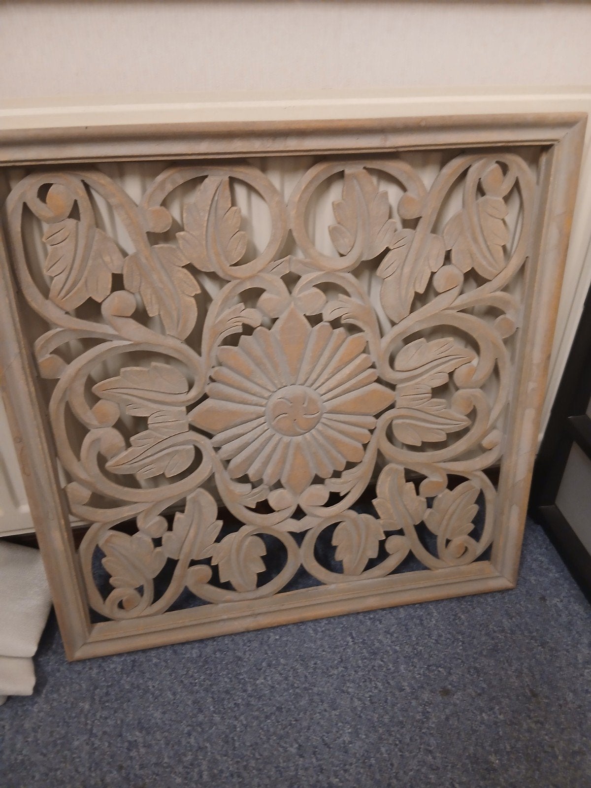 Houten Wandpaneel met Bloemmotief - Vintage Stijl, Huis en Inrichting, Beige, Gebruikt, Hout, Vintage