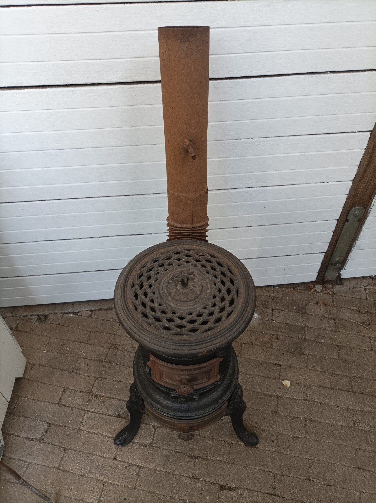 Antiek Frans gietijzeren pot kacheltje en div haard attribu, Ophalen, Gebruikt, Hout, Houtkachel