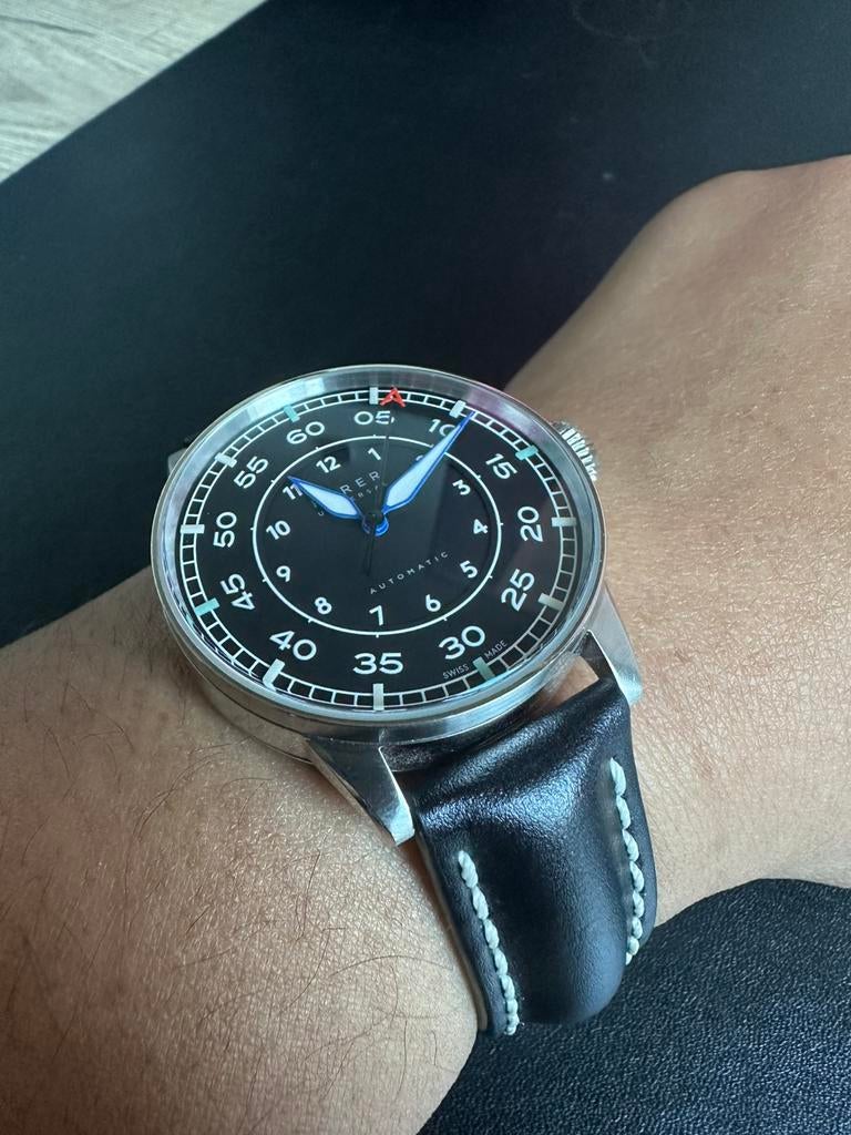 Farer Morgan Pilot Horloge - Zo Goed Als Nieuw, Leer, Staal, Polshorloge, Zo goed als nieuw