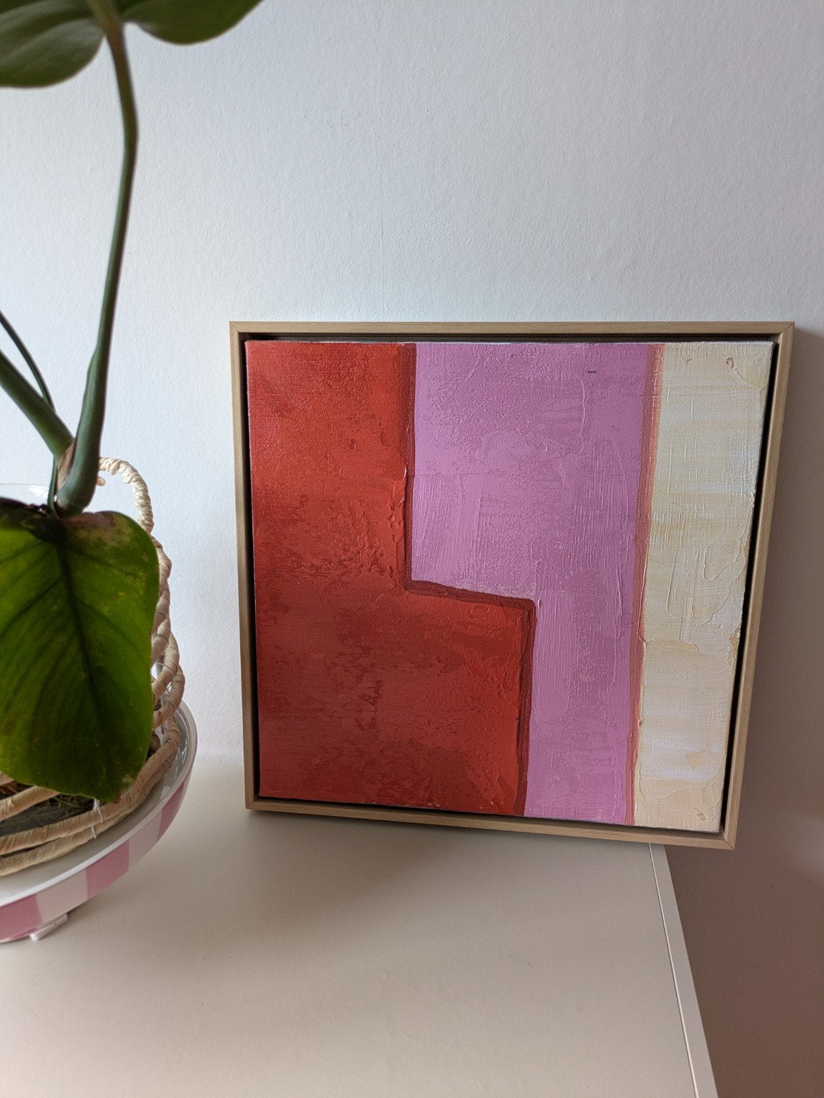 Abstract Schilderij Karwei Stijl - Rood, Roze, Crème, Ophalen of Verzenden