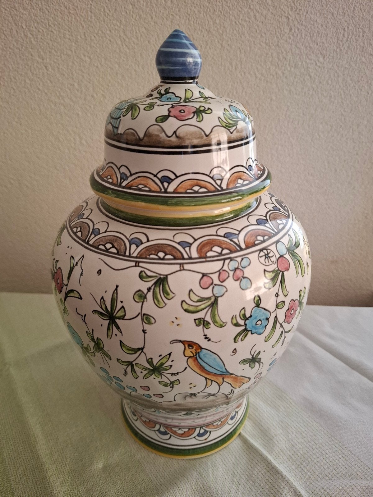 Handgeschilderde Portugese Aardewerk Vaas met Deksel, Ophalen of Verzenden