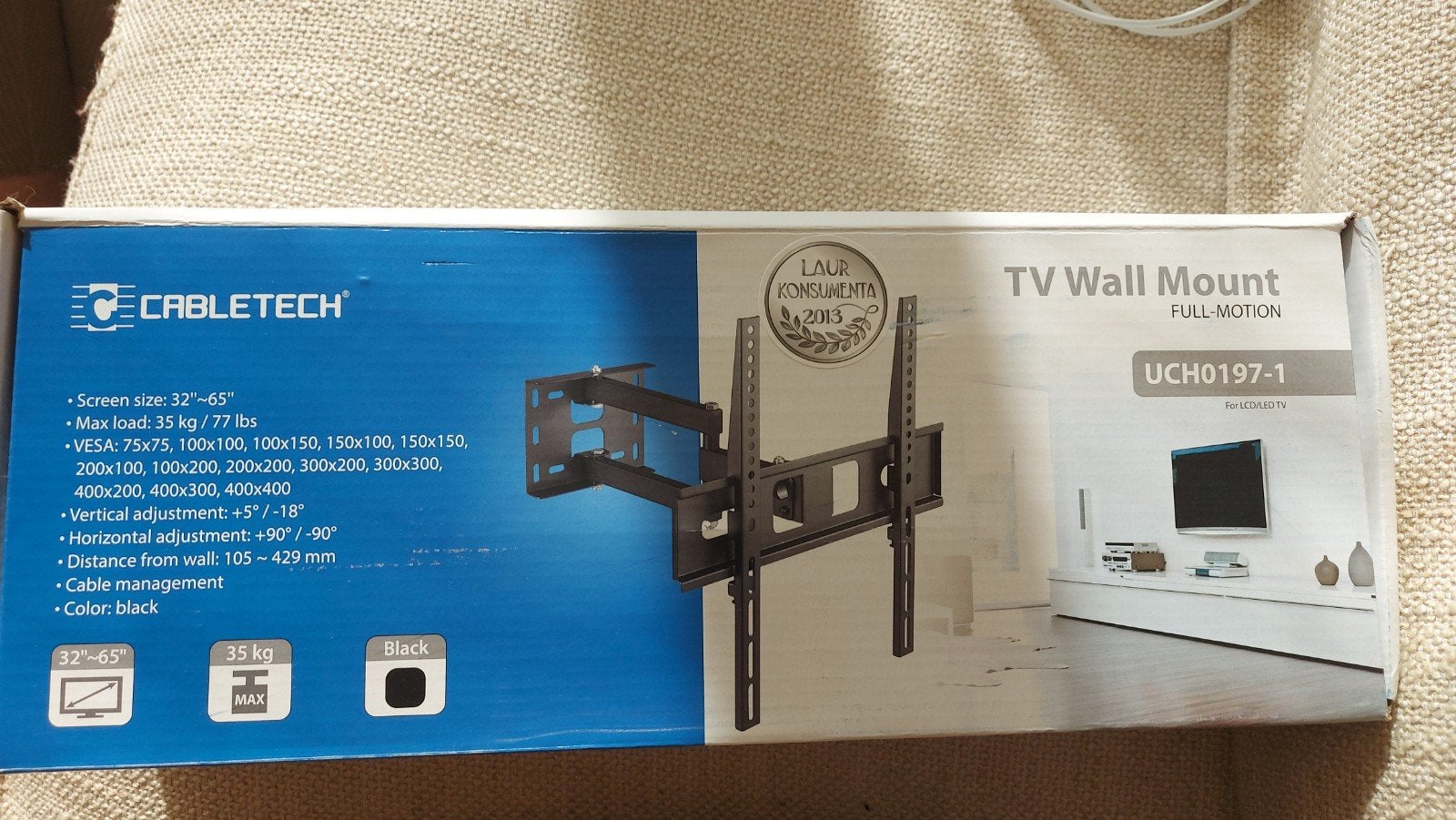 Cabletech TV Muurbeugel Full-Motion 32"-65" UCH0197-1, Ophalen, Nieuw