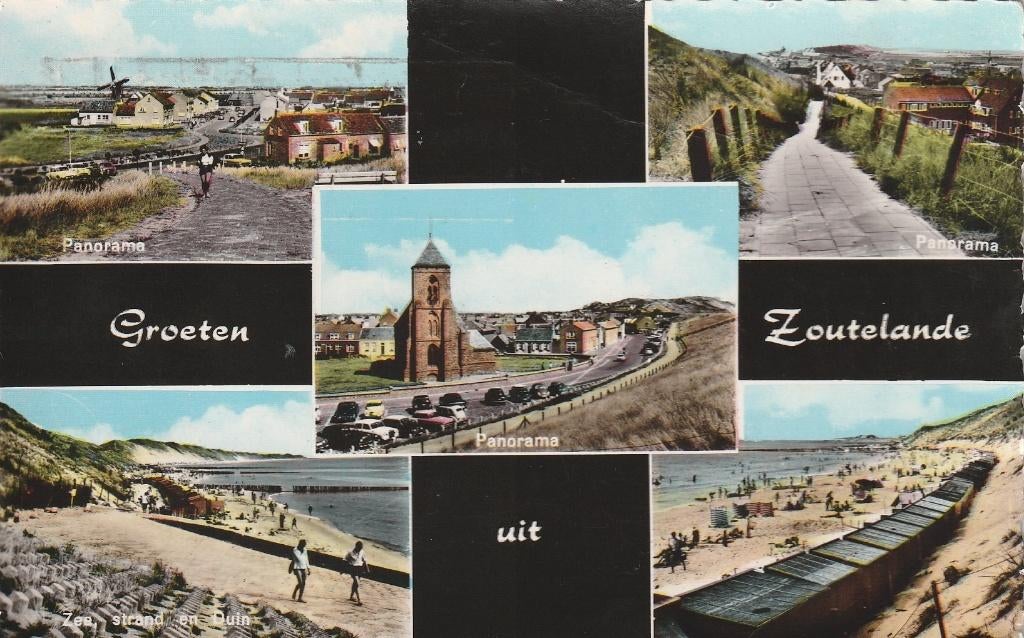 ZOUTELANDE Panorama Zee Strand Kerk Groeten kl.f. 1964, Verzamelen, Verzenden, 1960 tot 1980, Gelopen, Zeeland