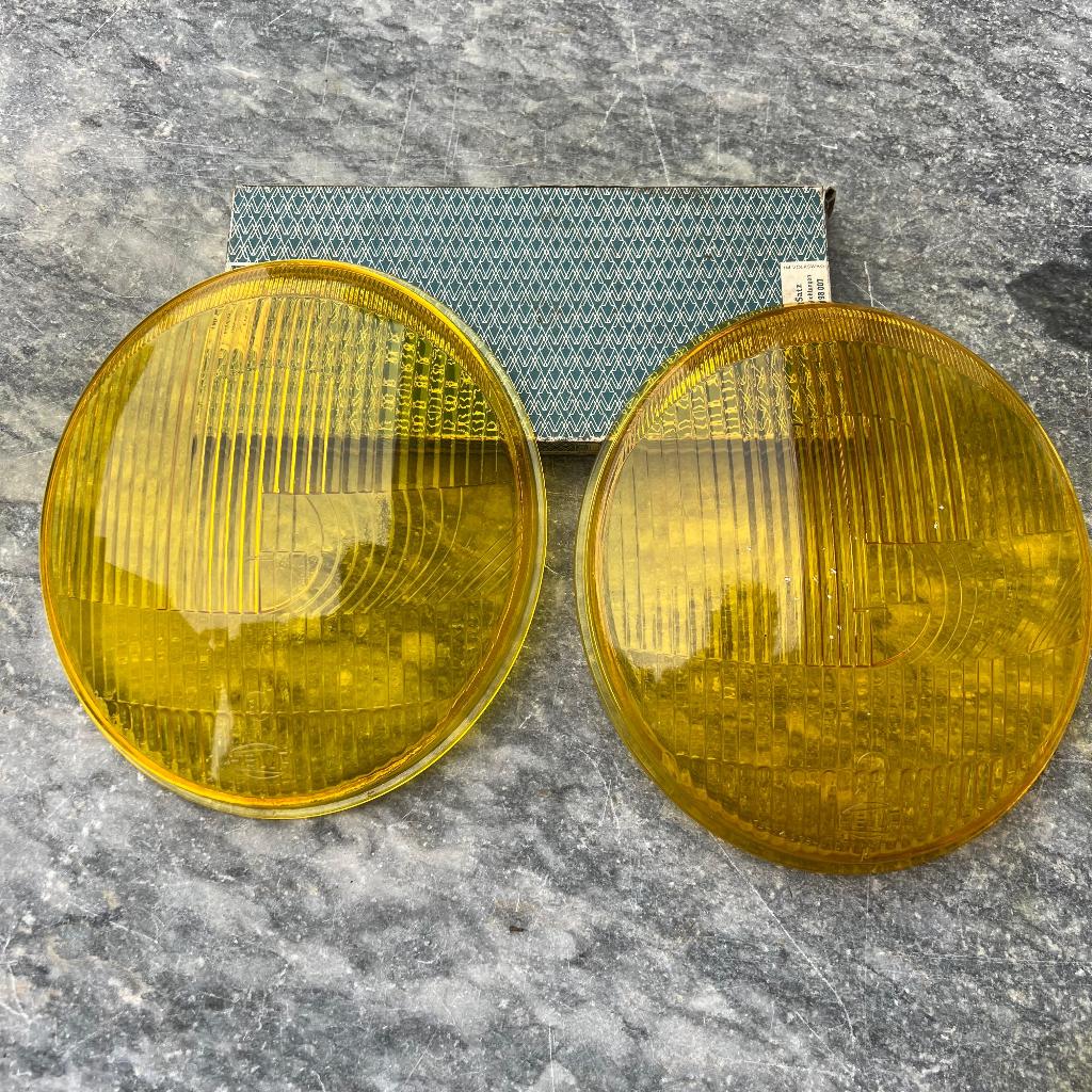 Gele koplampglazen voor VW Kever (Hella) vanaf 1967, Ophalen of Verzenden, Gebruikt