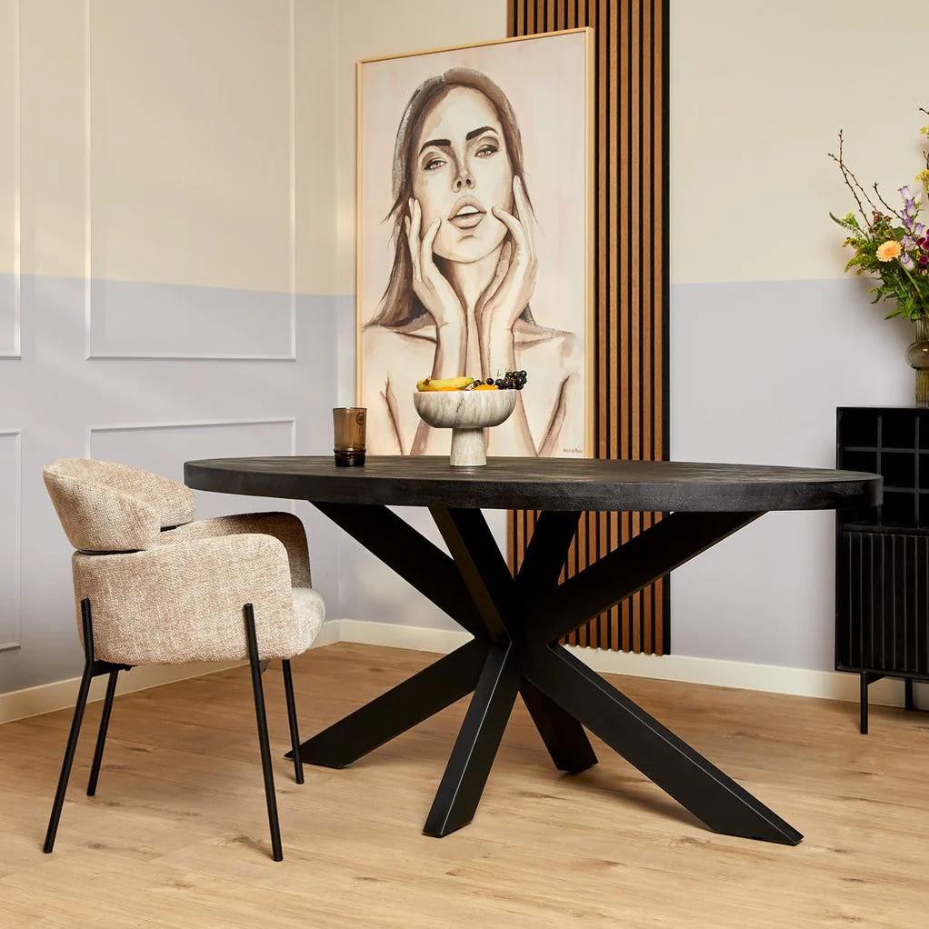 Starfurn, zwarte, ovale eettafel, 200x100x77 mangohout, Ophalen