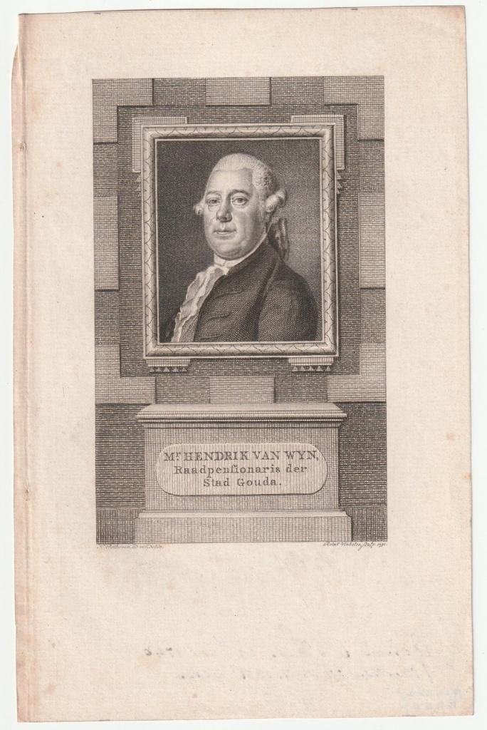 Mr. Hendrik van Wijn Raadpensionaris Gouda Vinkeles, Antiek en Kunst, Kunst | Etsen en Gravures, Verzenden, Portret, Gravure, Blanco verso