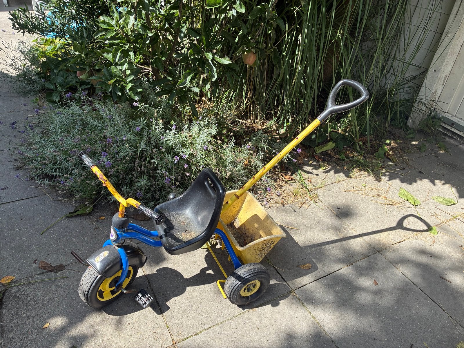 Gratis driewieler met duwstang en kiepbakje, Fietsen en Brommers, Fietsen | Driewielers, Ophalen, Gebruikt, Duwstang