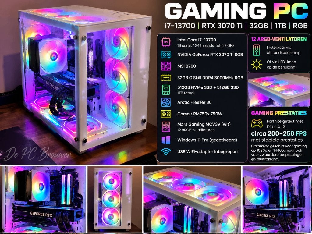 Gaming-pc | i7-13700 | RTX 3070 Ti 8GB | 32GB | RGB, Computers en Software, 32 GB, Refurbished, Ophalen of Verzenden, Gaming
