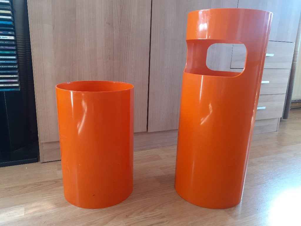 Kartell jaren 70 design oranje prullenbak retro vintage, Huis en Inrichting, Woonaccessoires | Prullenbakken, Kunststof, Gebruikt