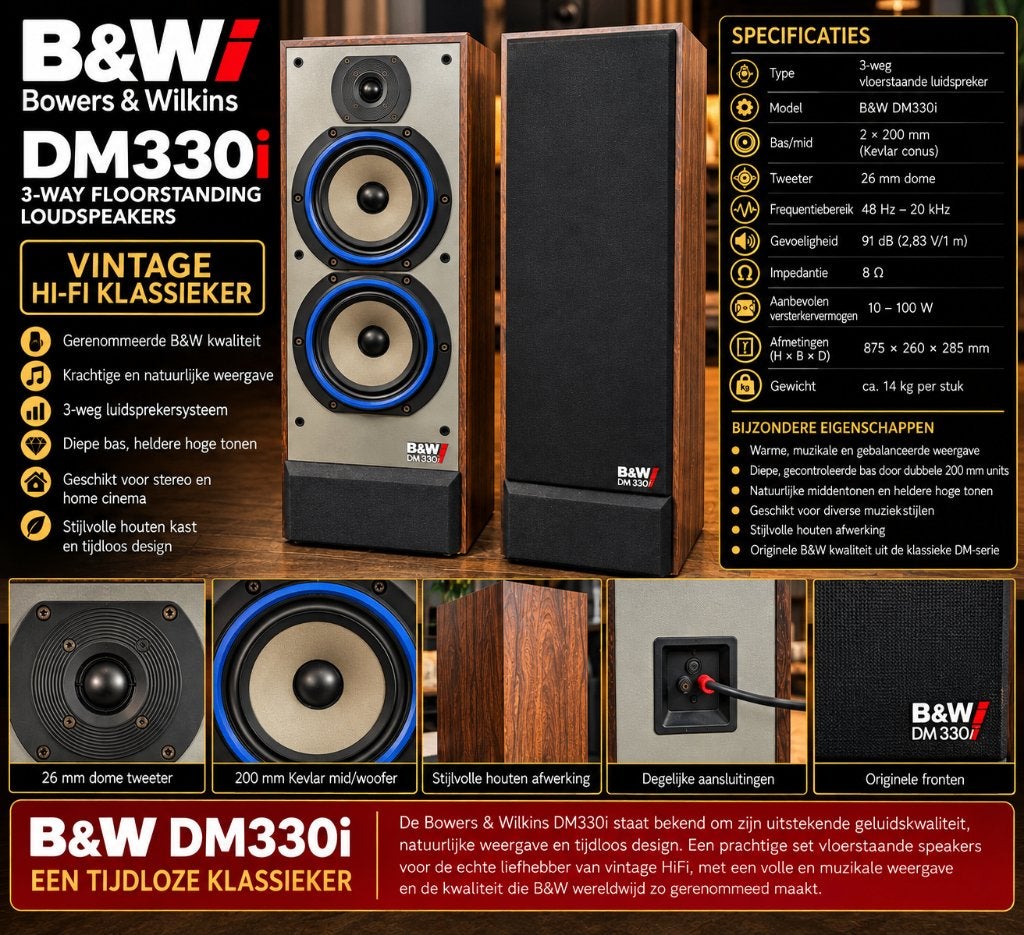 B&W DM330i – Vintage HiFi Klassiekers, Audio, Tv en Foto, Ophalen, Vloerstaande luidspreker, Basreflex, Zo goed als nieuw